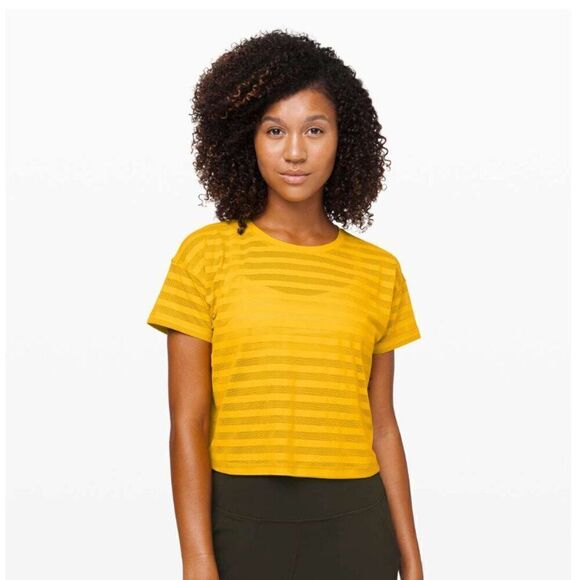 Lululemon Cates Crop Mesh Tee Honeycomb Yellow - Picture 1 of 5